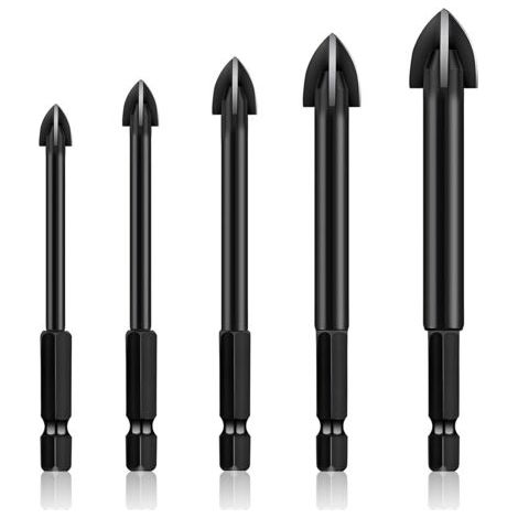 Punte per trapano per piastrelle in vetro e ceramica con 4 taglienti: 5 mm, 6 mm, 8 mm, 10 mm e 12 mm per piastrelle (1/5)