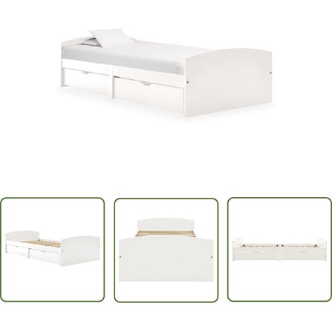 The Living Store Massivholzbett mit 2 Schubladen Weiß Kiefernholz 90x200 cm - Massivholzbette - Kiefernholzbette - Doppelbettbette - Weißes Bett - Bett Mit Schubladen (1/5)