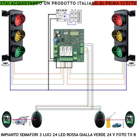 Semafori Gestione Traffico Parcheggio 3 Luci 3 Schede da 24 Led Rossi Gialli e Verdi 24 V IP65 Centrale Con Tempi Regolabili da 3 a 240 Secondi Funzioni Controllate da 2 Coppie di Fotocellule Con TX B (1/4)