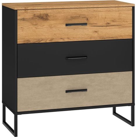 Commode 3 tiroirs Zoran Noir et Bois (1/5)