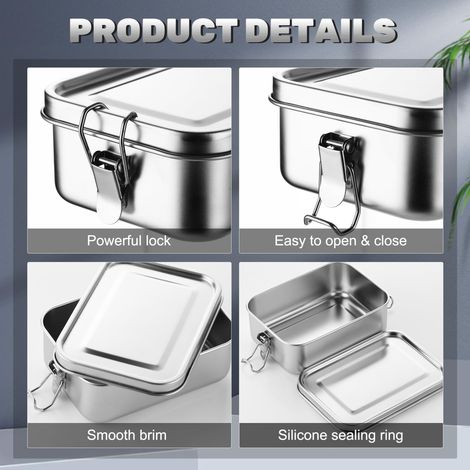 Bote Bento Inox 4 Pièces 550-2400ml étanche Avec Clips Verrouillables for Travail Pique-Nique Adulte
