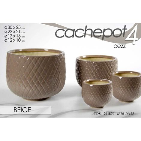 Set aus 4 braunen Cachepots Ø30/23/17/12 cm aus Keramik