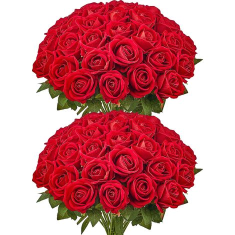 Rose Artificielle Lot de 60 Fleurs Artificielles 508 mm Bouquets de Fausses Fleurs Aspect Réaliste avec Tête de Rose 70 mm, pour Décoration Intérieure, Fêtes, Mariages, Centres de Table, Rouge (1/5)
