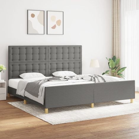 Lit adulte avec tête de lit Cadre de lit Lit Grand Gris foncé 200x200 cm Tissu 73690 (1/5)