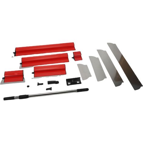 Truelle à lisser pour plaques de plâtre, disponible en longueurs de 15 cm, 25 cm, 40 cm, 60 cm et 80 cm, avec manche extensible de 80 cm à 130 cm. Outils de finition pour plaques de plâtre. (1/5)