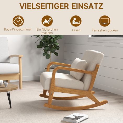 Fauteuil à bascule vintage, bois d'hévéa, 64,5 x 92 x 81,5 cm, beige et marron (1/5)