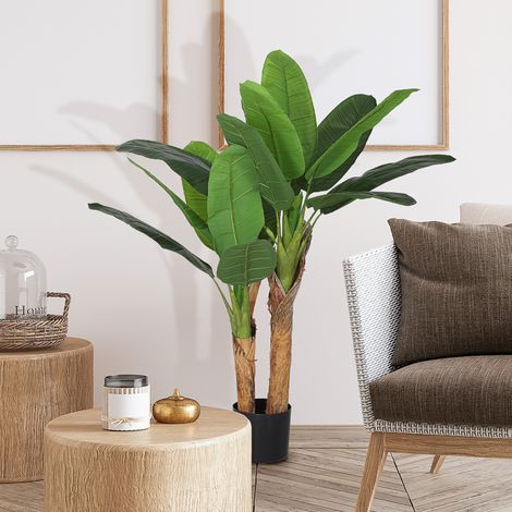 Plante Artificielle Bananier de 120 cm avec Pot et 15 Feuilles Réalistes Plante Tropicale Synthétique pour Décoration Intérieure