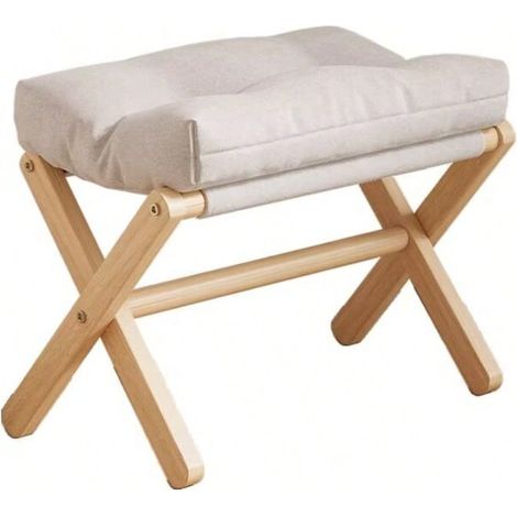 Petit Pouf, Chaise avec Siège Rembourré en Éponge, Repose-Pieds, Tabouret Bas en Bois pour Chambre à Coucher, Salon, Entrée, 46×30×44CM,Blanc (1/2)