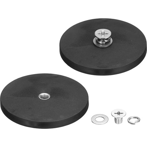2 Pcs Aimants Caoutchoutés De 3.5" De Diamètre, 88LBS Base Magnétique Anti-Rayure Avec Tiges Filetées Femelle M10 Et Écrou Porte-Aimant Pour Caméra Barre Lumineuse Miroir Outil (1/5)