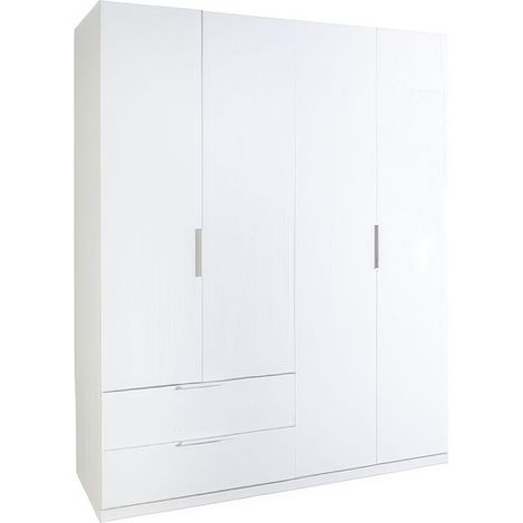 Armadio in Kit 4 Ante e 2 Cassetti Bianco Lucido 162 x 58 x 200 cm in Legno Melaminico FSC Espresso Composad
