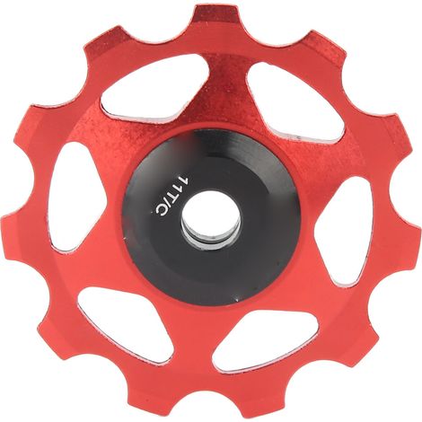 Galet de dérailleur arrière 11 dents en alliage d'aluminium, conception creuse, support robuste, roulement intégré, guide-galet rouge (1/5)