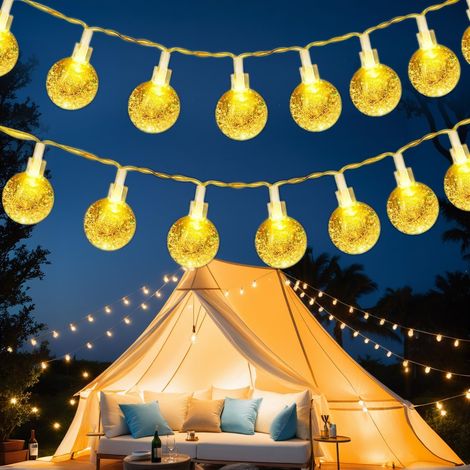Guirlande lumineuse à piles - 6 m - 40 LED - En cristal - Blanc chaud - Avec minuterie - Étanche IP65 - Pour l'intérieur et l'extérieur - Sapin de Noël, jardin, chambre à coucher, chambre (1/5)
