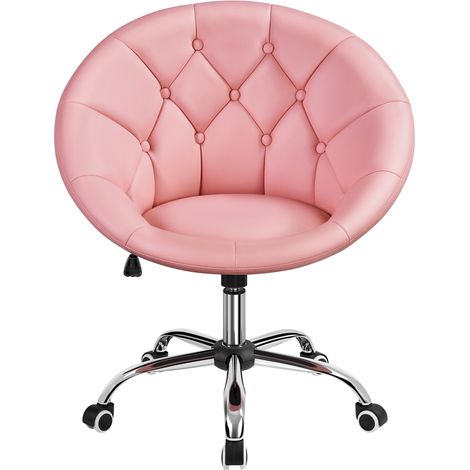 Homevive Silla de Oficina Acolchada de Piel Sintética Sillón Reclinable con Ruedas Giratorias para Oficina Estudio Despacho Silla Rosa