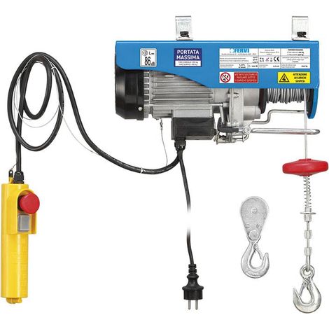 Paranco elettrico FERVI 0602 con fune in acciaio e finecorsa meccanico - portata 200/400 kg - 1 kW (1/2)