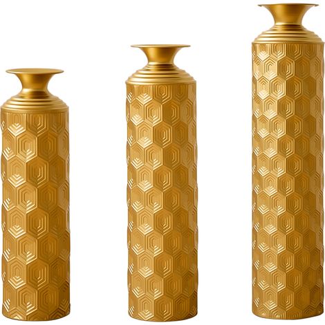 Vases sur pied décoratifs lot de 3 en métal doré, motif nid d’abeille, 50/65/85 cm, pour salon, entrée et couloir, style moderne chic en intérieur - CHICFURN (1/5)