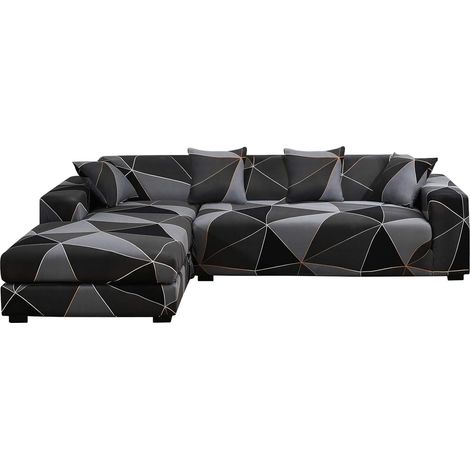 1 Housse canapé d'angle,Extensible,Forme L,Noir,3 places + 2 places,Salon (1/5)