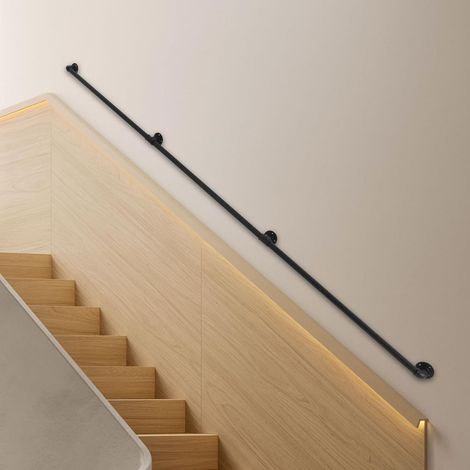 Main courante d'escalier de 3 m - Noir - Rampe d'escalier intérieure pour handicapés, personnes âgées (1/5)