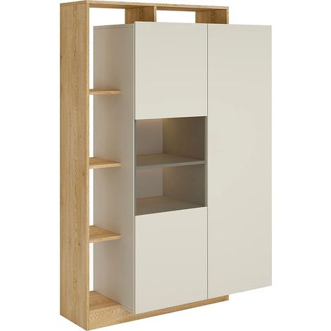 Vitrine 2 portes et 5 niches avec LEDs - Beige et naturel clair - IDESIA (1/5)