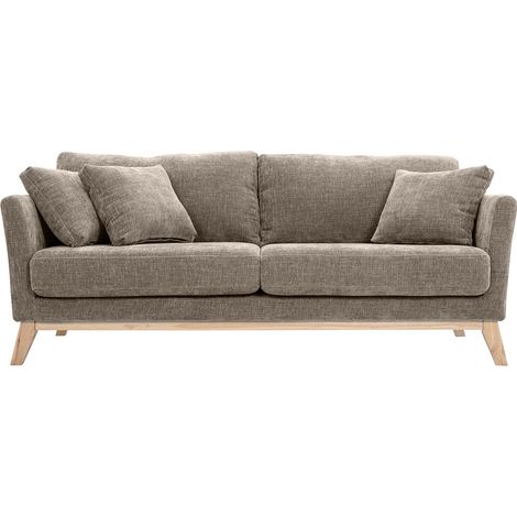 Divano sfoderabile in stile scandinavo 3 posti beige con piedini in legno OSLO