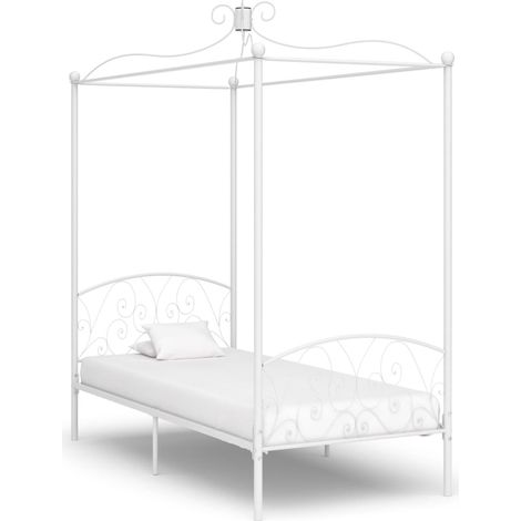 Lit à baldaquin - Cadre De Lit Moderne: Simple - Lit Simple - Blanc Métal 90 x 200 cm Chic-900810 (1/4)