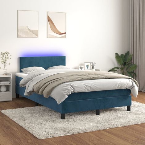 Lit Adulte - Sommier tapissier matelas et LED - Ensemble de lit tapissier - Chambre Intérieur - Bleu foncé 120x200 cm Velours DETHB53457 (1/5)