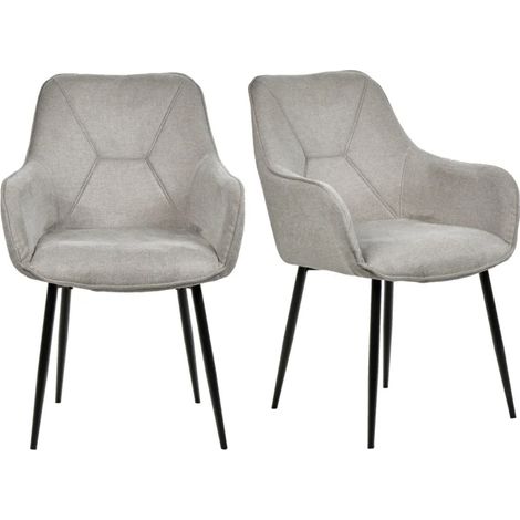 Lot de 2 chaises avec accoudoirs tissu gris clair pieds métal - THEO (1/5)