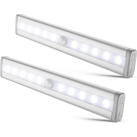 Réglette Led Lot De 2 Veilleuses Led Avec Détecteur De Mouvement Auto-Adhésif Alimentation Par Piles Aluminium (1/5)