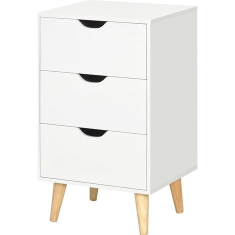 Table de chevet table de nuit avec 3 tiroirs, style scandinave pour chambre à coucher, salon, 40 x 35 x 68,5 cm, blanc (1/5)