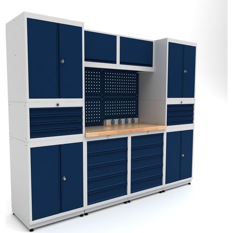 Établi d'atelier industriel 2480 mm PRACO M T18 - Plateau en hêtre massif - Éclairage LED - Tiroirs et armoire MW Tools PRAM1860T18 (1/3)