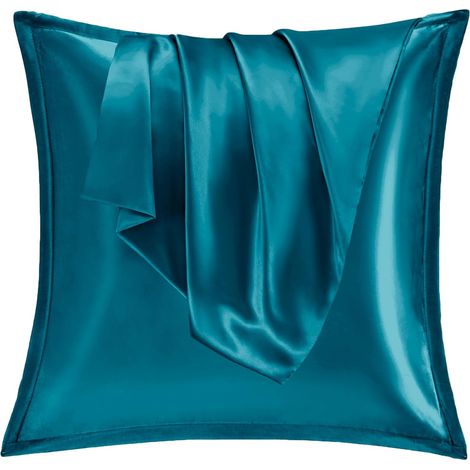 Taie Oreiller Satin 60x60 Lot de 2,pour Cheveux,Similaire Aux Taie d Oreiller en Soie,Housse de Coussin 60x60,Taies d'oreillers certifié Oeko-Tex Pétrole (1/5)