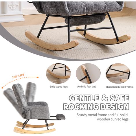 Fauteuil à bascule pour chambre de bébé avec coussin d’air, chaise berçante confortable pour lecture, glisseur rembourré moelleux à dossier haut pour salon, chambre ou bureau, tissu chenille gris fonc (1/5)