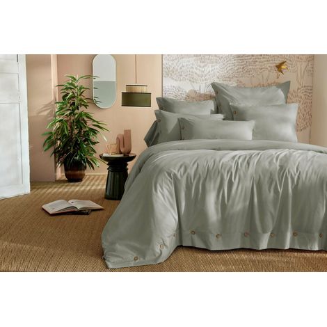 Housse de couette 260 x 240 cm - Percale coton 120 fils - PERRINE Céladon (1/4)