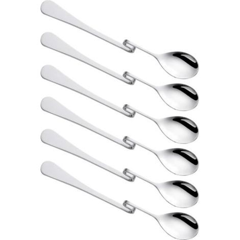 Set mit 6 langen Getränkelöffeln mit Abwinkelung, 17 cm, Latte-Löffel, Joghurtlöffel, Cocktaillöffel, Edelstahl, spülmaschinenfest (Silber) (1/4)