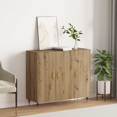 Buffet 3 portes en bois d’ingénierie, chêne artisanal, 90 x 34 x 80 cm - PANGIVO (1/5)