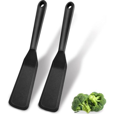 Thijox Silikonspatel-Set 2-teilig Hitzebeständige BPA-freie Kochspatel für Pfannkuchen Eier Pizza und Fisch Antihaftbeschichtung Schwarz (1/5)