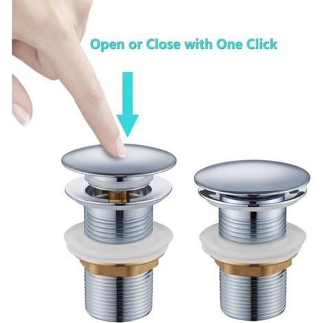 Bonde Lavabo - Pop-up Clic-clac - Sans Trop-plein - Diamètre 32 mm - Chromé - Argent - 1 Pièce (1/4)