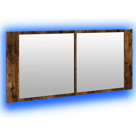 Mobiletto da bagno moderno con specchio e illuminazione a LED 100 x 12 x 45 cm in legno composito finitura rovere affumicato 020049285