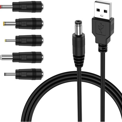 Universel Convertisseur Câble USB DC 5V vers 5.5 x 2.1mm,2,0 A DC USB Cable d'alimentation Barrel Jack Adaptateur Cordon d'alimentation avec 5 Connecteurs pour Routeur Caméra TV Box Enregistreur (1m) (1/5)