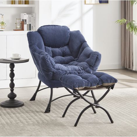 Sessel mit Hocker Seitentasche Stahlrahmen Navy Blue OKMYHOME (1/5)