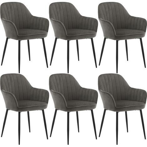 Klihome Set of 6 Velvet & Metal Legs Dining Chairs Accent home & restaurants, Dark Grey