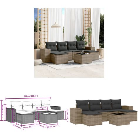 7-tlg. Garten-Sofagarnitur mit Kissen Grau Poly Rattan - Gartenmöbel Set - PE-Rattan Möbel - Outdoor Lounge - Esstisch Set - Balkonmöbel - Home & Living (1/3)