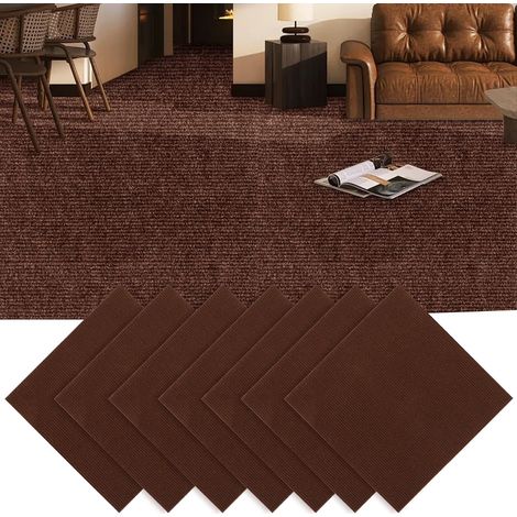 Lot de 30 dalles de moquette autocollantes - 30 x 30 cm - Pour bureau, salon, balcon (marron) (1/5)