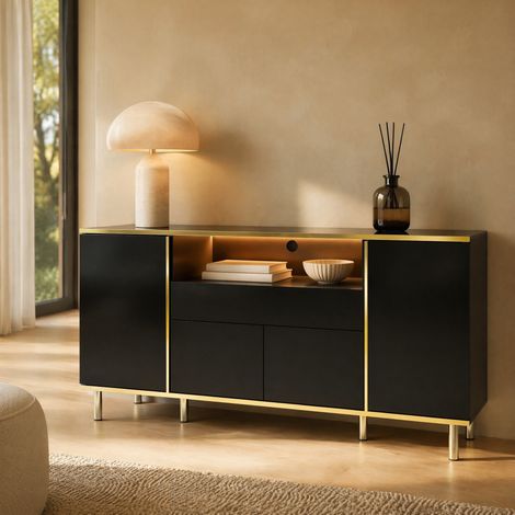 MEUBLIV buffet 150x40x80 cm noir – rangement LED à 4 portes (1/5)