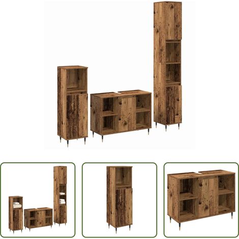 vidaXL Meuble sous lavabo -  Ensemble de mobilier de salle de bain 3 pcs Bois Ancien (1/5)