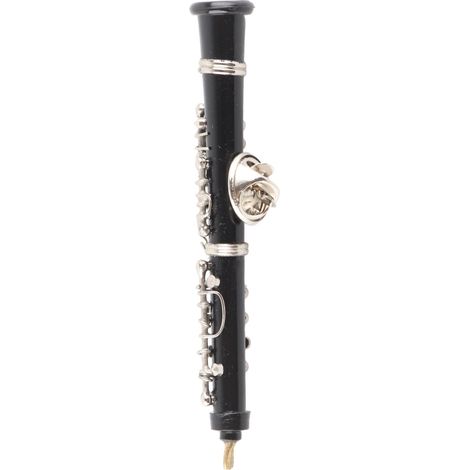Broche hautbois, élégante et raffinée, reproduction réaliste d'un instrument de musique en métal, livrée avec un coffret de rangement doublé de velours rouge. (1/5)