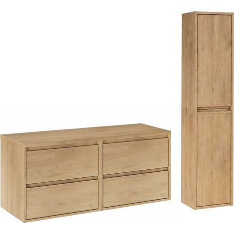 Doppelwaschtisch und Hängesäule 120cm Edmé mit 4 Schubladen, Holzoptik (1/5)