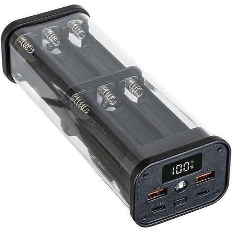 Boîtier de batterie externe pour batterie 18650, charge rapide 22,5 W, boîtier de rangement transparent noir avec LED, 12 (1/5)