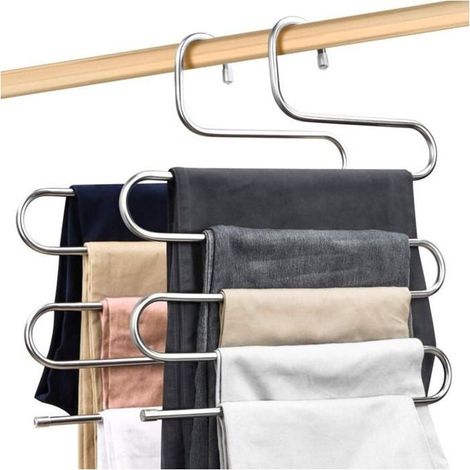 Online Store - 2 pcs Cintres Porte-Pantalons Cintre Pantalon en Acier Inoxydable, Porte-Pantalon ,Type S à 5 Couches, Cintre Multi-Usage pour (1/4)