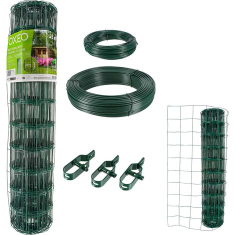 Grillage soudé - Rouleau 25x1m - Maille 100x100 mm - épais. 2mm - Acier galvanisé plastifié - Tendeurs et câbles inclus (1/4)