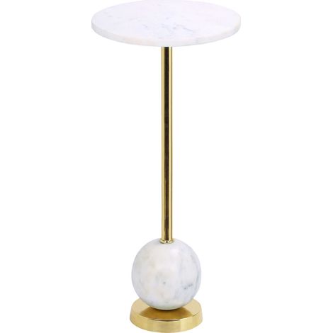 Tavolino Salo con piano in marmo bianco e base sferica ø25x54 cm